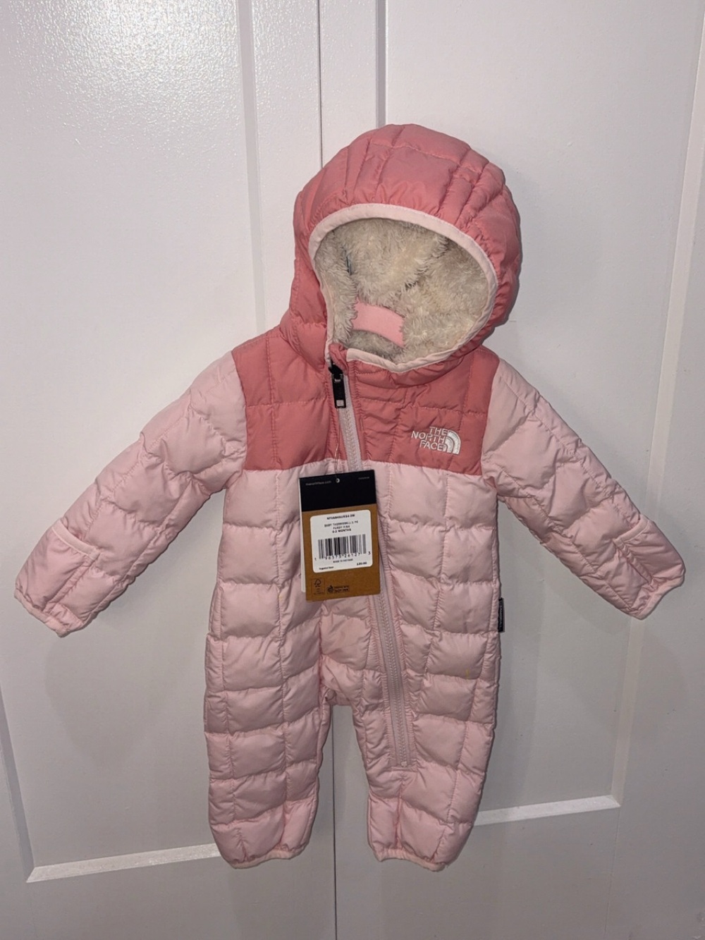 The North Face Pink Quilted Hooded Baby One-Piece Footie
